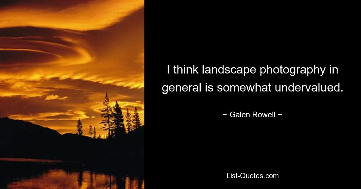 I think landscape photography in general is somewhat undervalued. — © Galen Rowell