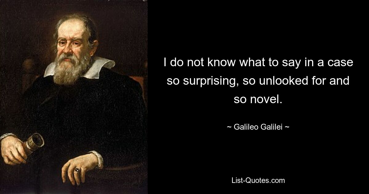 I do not know what to say in a case so surprising, so unlooked for and so novel. — © Galileo Galilei