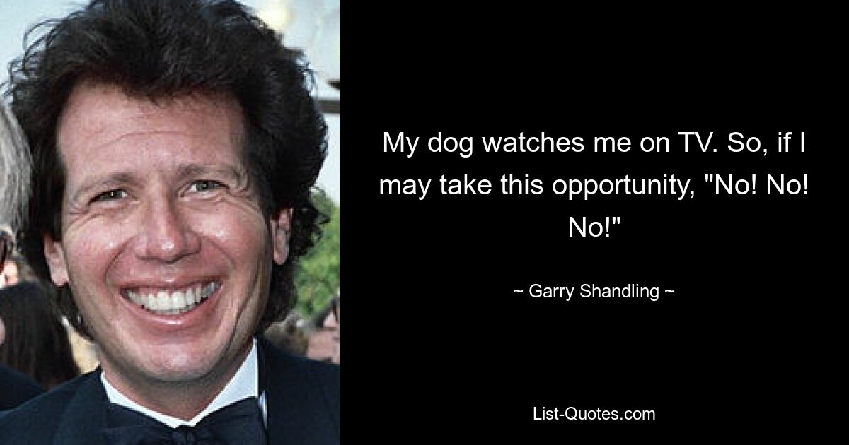 My dog watches me on TV. So, if I may take this opportunity, "No! No! No!" — © Garry Shandling