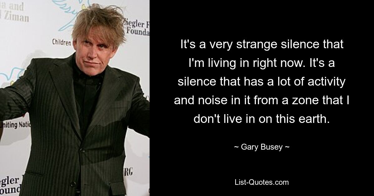 It's a very strange silence that I'm living in right now. It's a silence that has a lot of activity and noise in it from a zone that I don't live in on this earth. — © Gary Busey