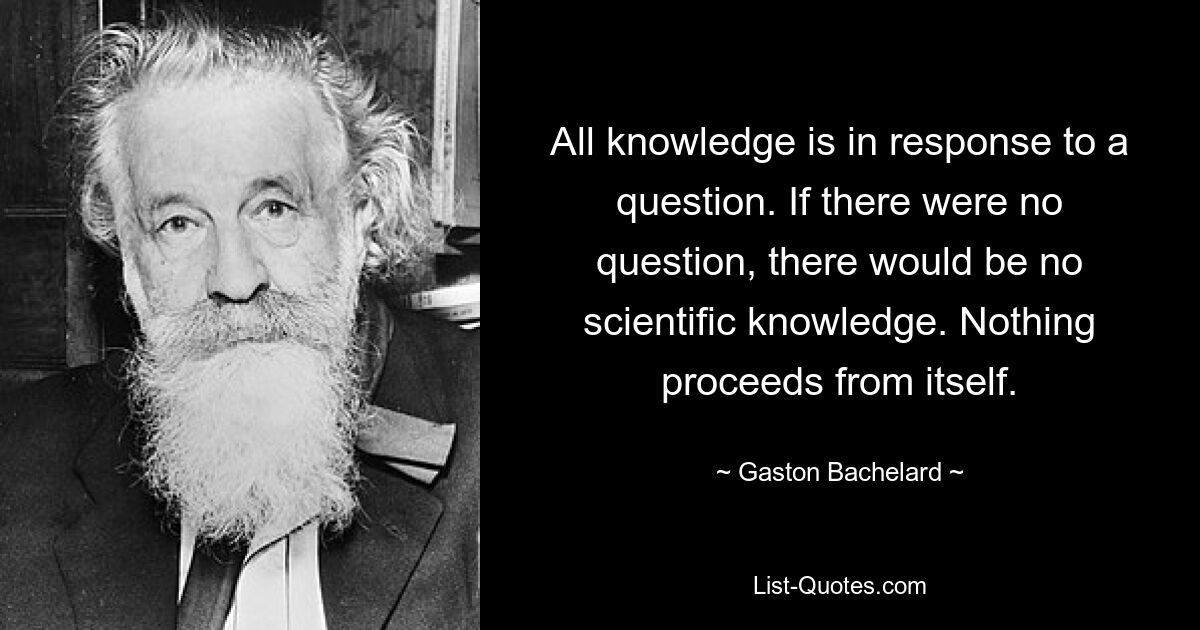 Все знания — это ответ на вопрос. Если бы не было вопроса, не было бы и научного знания. Ничто не происходит само по себе. — © Гастон Башляр 