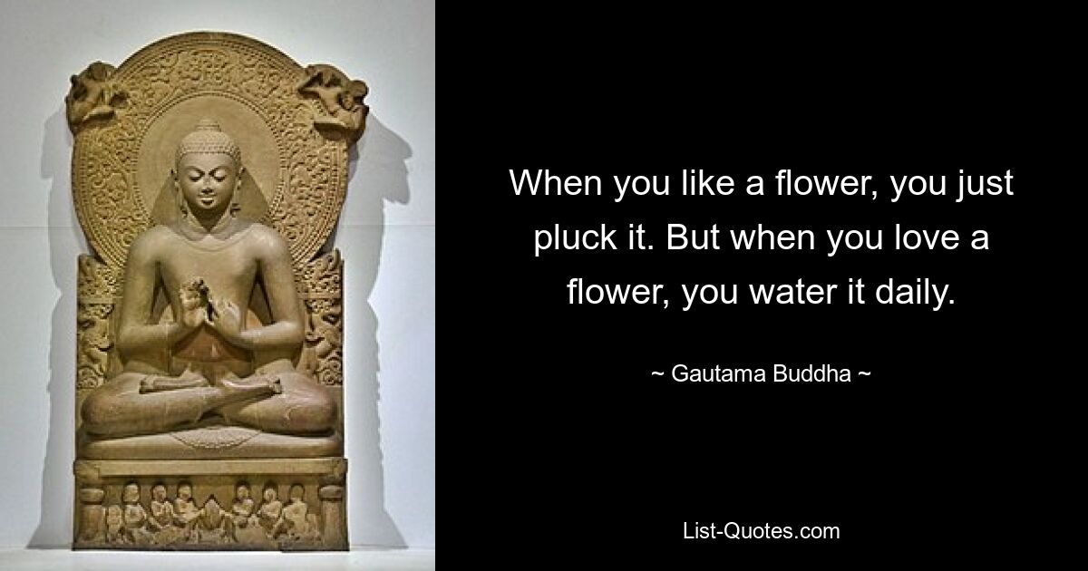 When you like a flower, you just pluck it. But when you love a flower, you water it daily. — © Gautama Buddha