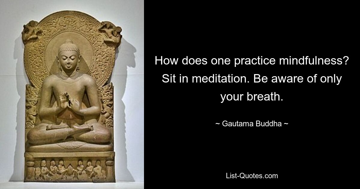 How does one practice mindfulness? Sit in meditation. Be aware of only your breath. — © Gautama Buddha