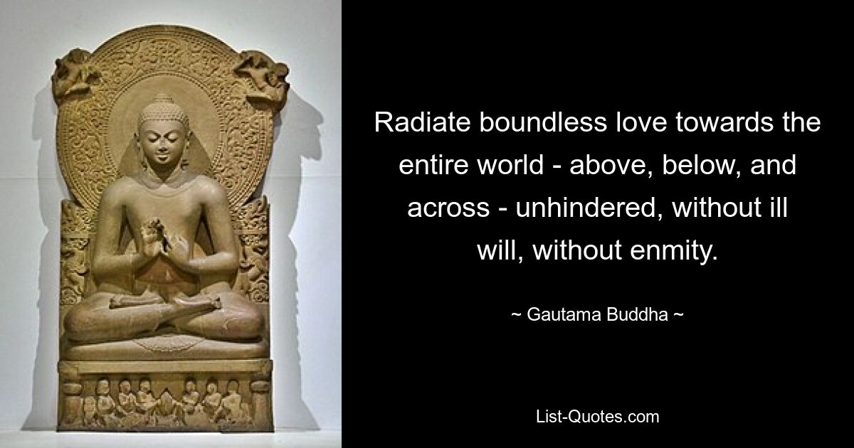 Radiate boundless love towards the entire world - above, below, and across - unhindered, without ill will, without enmity. — © Gautama Buddha