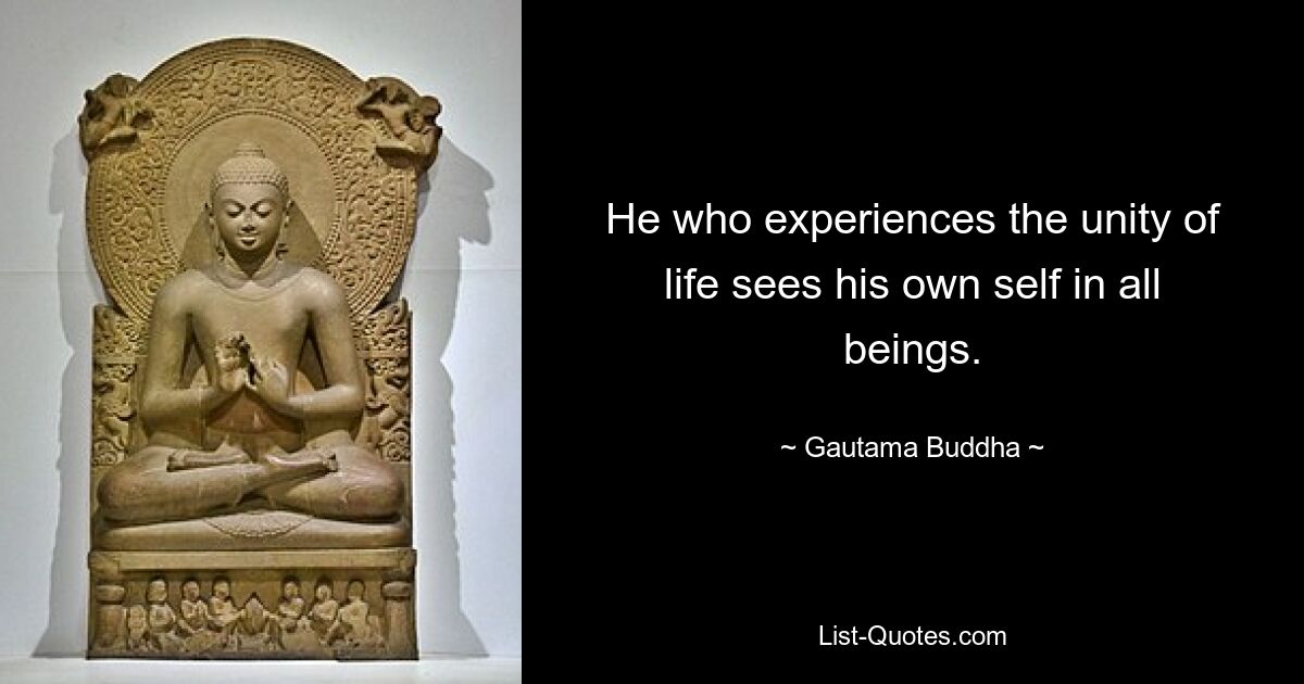 He who experiences the unity of life sees his own self in all beings. — © Gautama Buddha