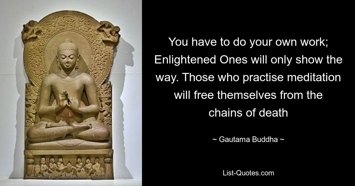 You have to do your own work; Enlightened Ones will only show the way. Those who practise meditation will free themselves from the chains of death — © Gautama Buddha