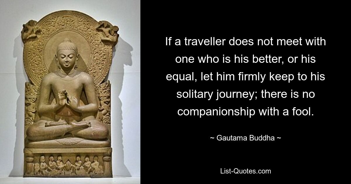 If a traveller does not meet with one who is his better, or his equal, let him firmly keep to his solitary journey; there is no companionship with a fool. — © Gautama Buddha