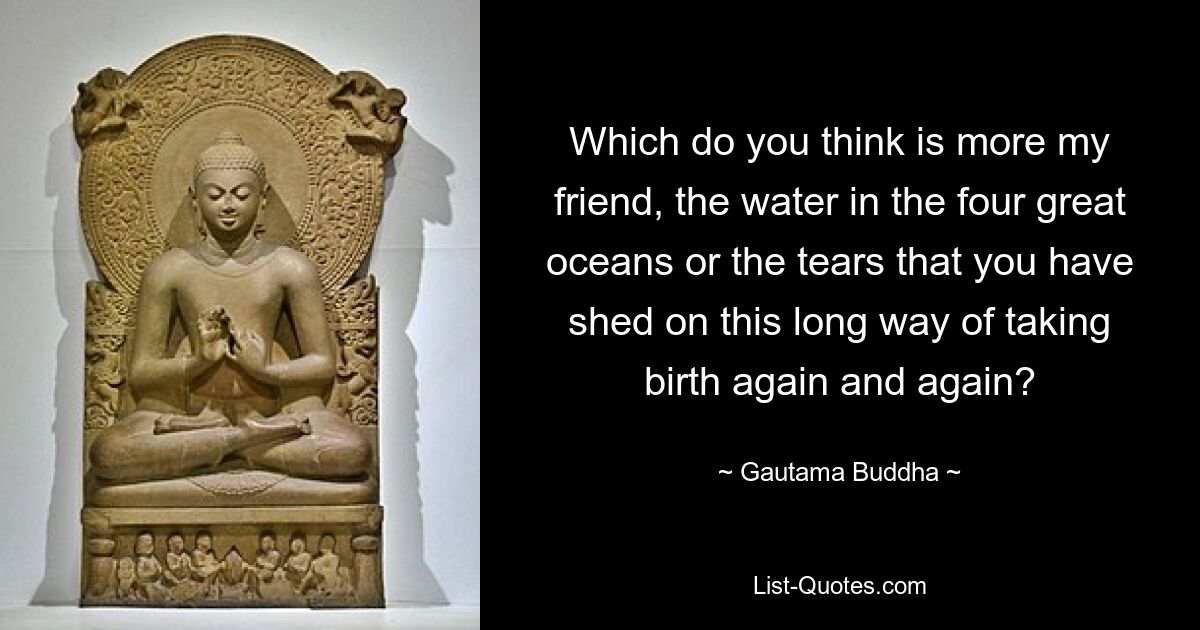 Which do you think is more my friend, the water in the four great oceans or the tears that you have shed on this long way of taking birth again and again? — © Gautama Buddha