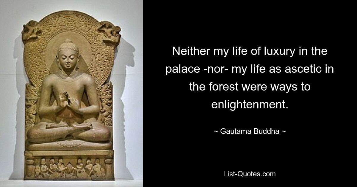 Neither my life of luxury in the palace -nor- my life as ascetic in the forest were ways to enlightenment. — © Gautama Buddha