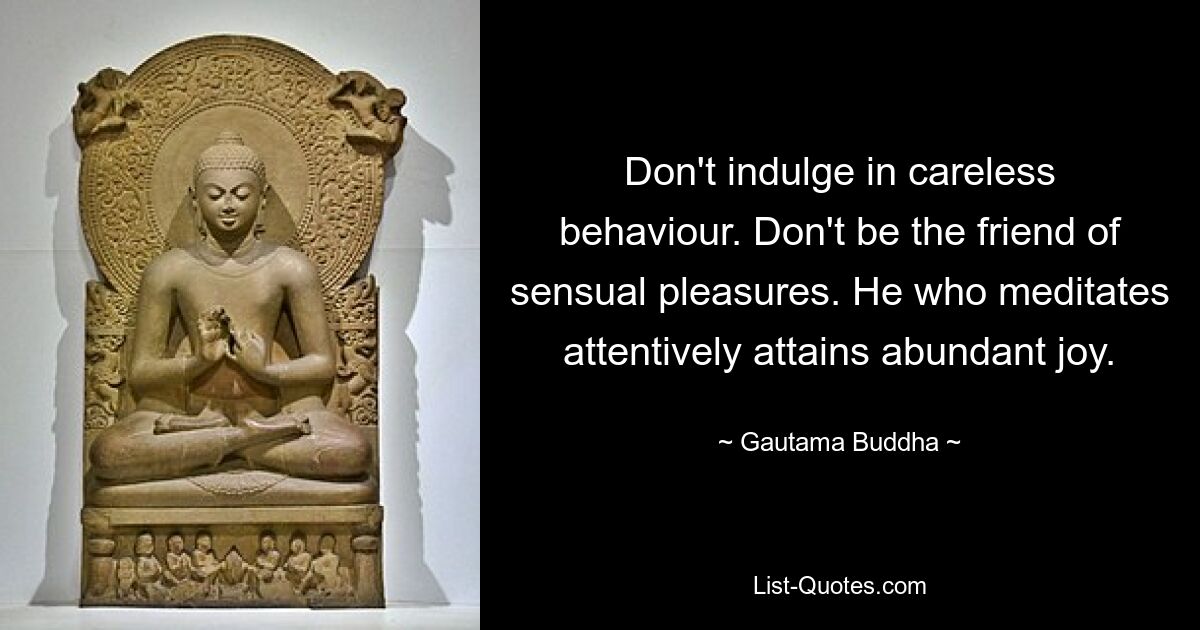 Don't indulge in careless behaviour. Don't be the friend of sensual pleasures. He who meditates attentively attains abundant joy. — © Gautama Buddha