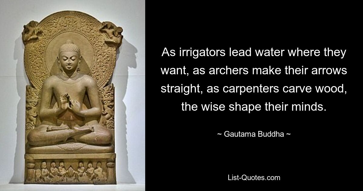 As irrigators lead water where they want, as archers make their arrows straight, as carpenters carve wood, the wise shape their minds. — © Gautama Buddha