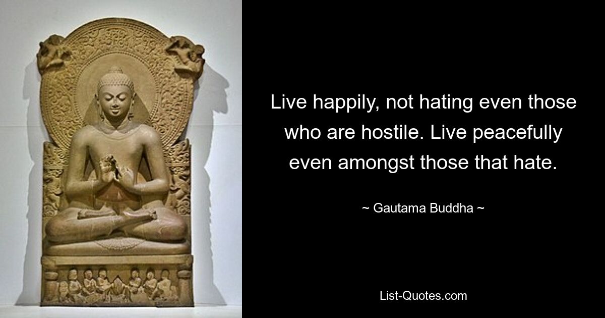 Live happily, not hating even those who are hostile. Live peacefully even amongst those that hate. — © Gautama Buddha