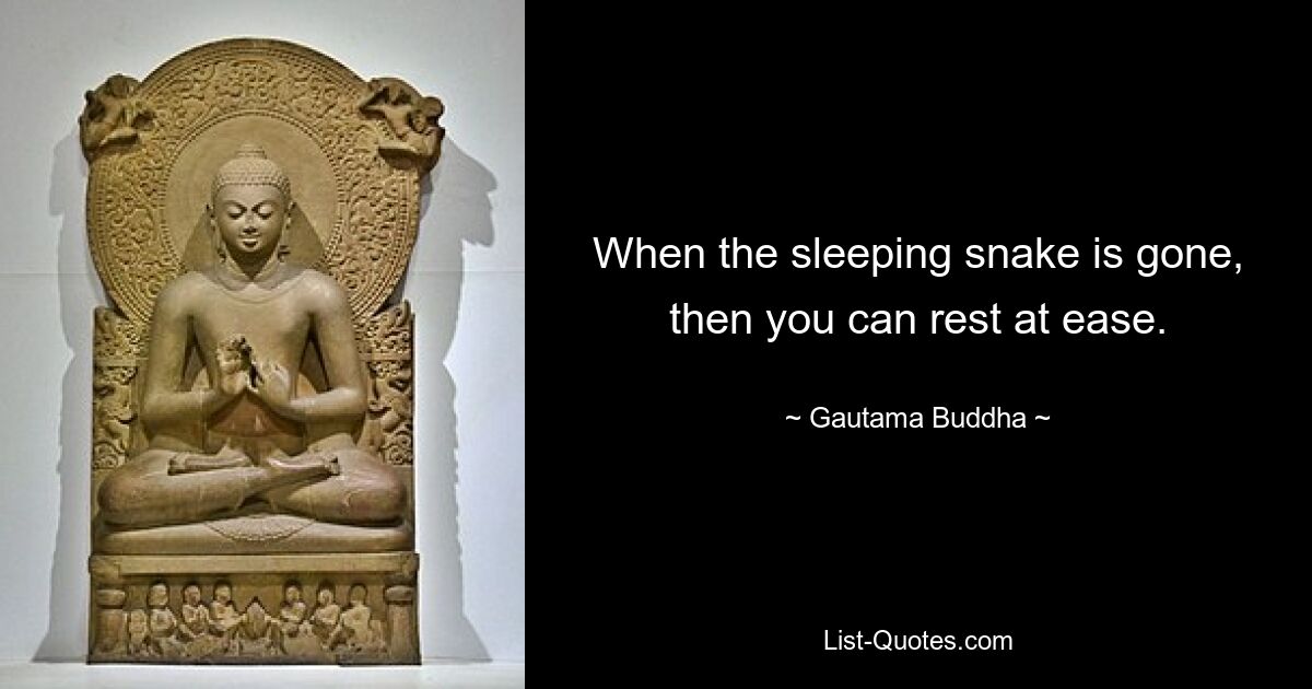 When the sleeping snake is gone, then you can rest at ease. — © Gautama Buddha