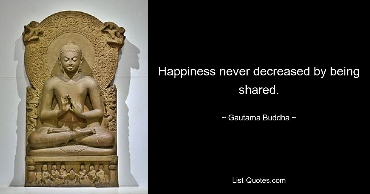 Happiness never decreased by being shared. — © Gautama Buddha