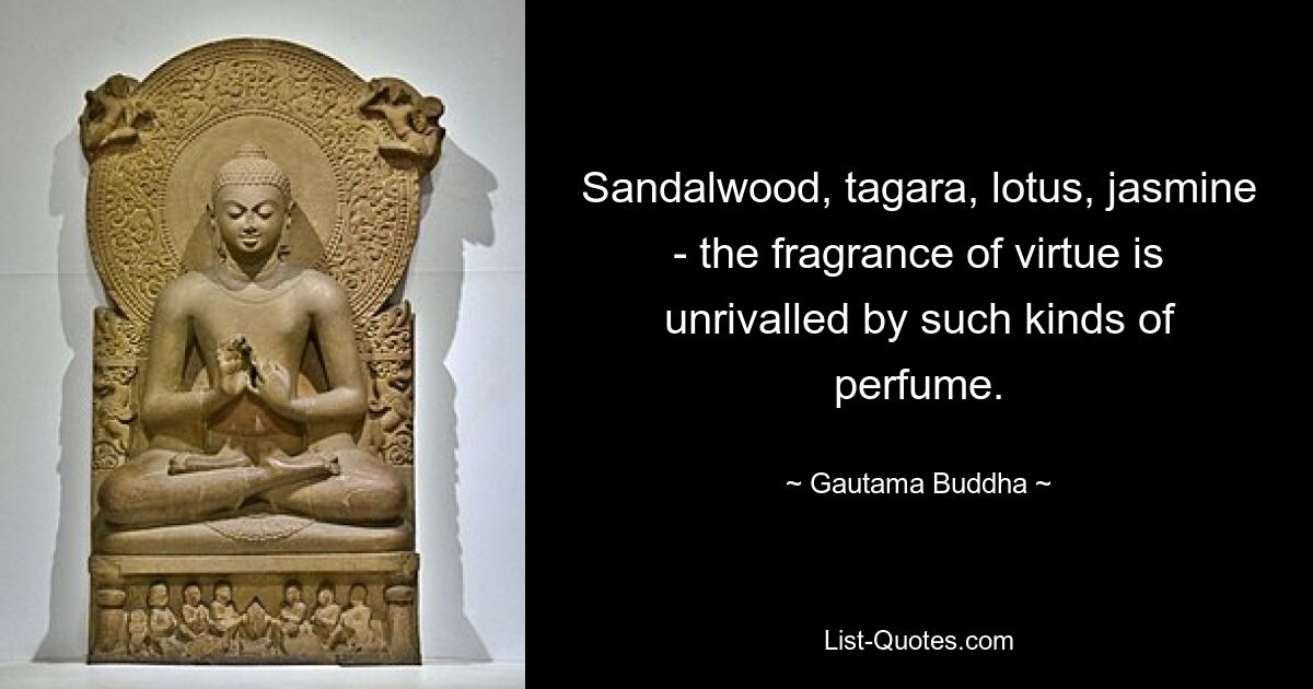 Sandalwood, tagara, lotus, jasmine - the fragrance of virtue is unrivalled by such kinds of perfume. — © Gautama Buddha