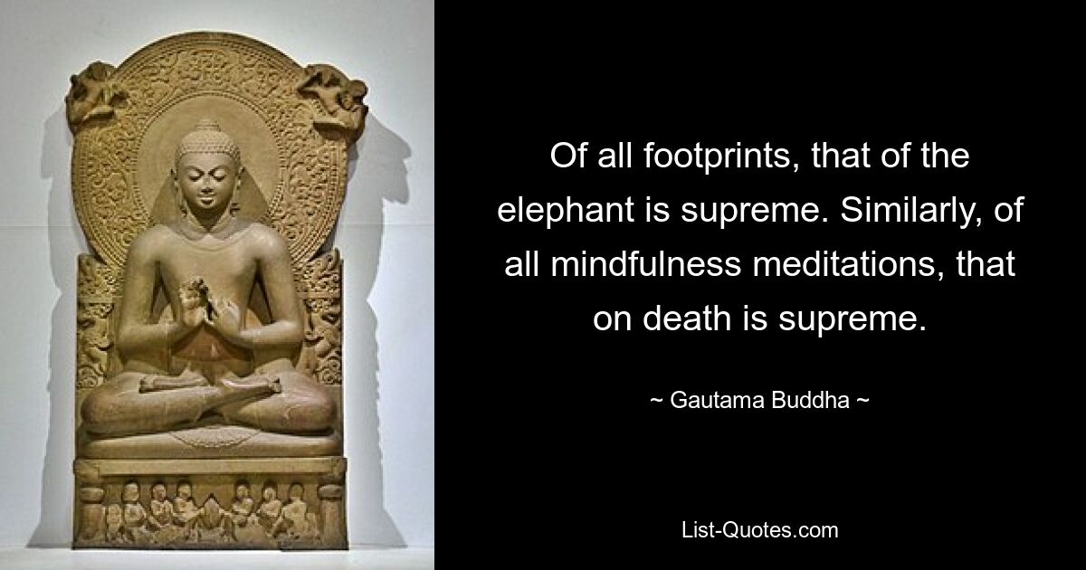 Of all footprints, that of the elephant is supreme. Similarly, of all mindfulness meditations, that on death is supreme. — © Gautama Buddha