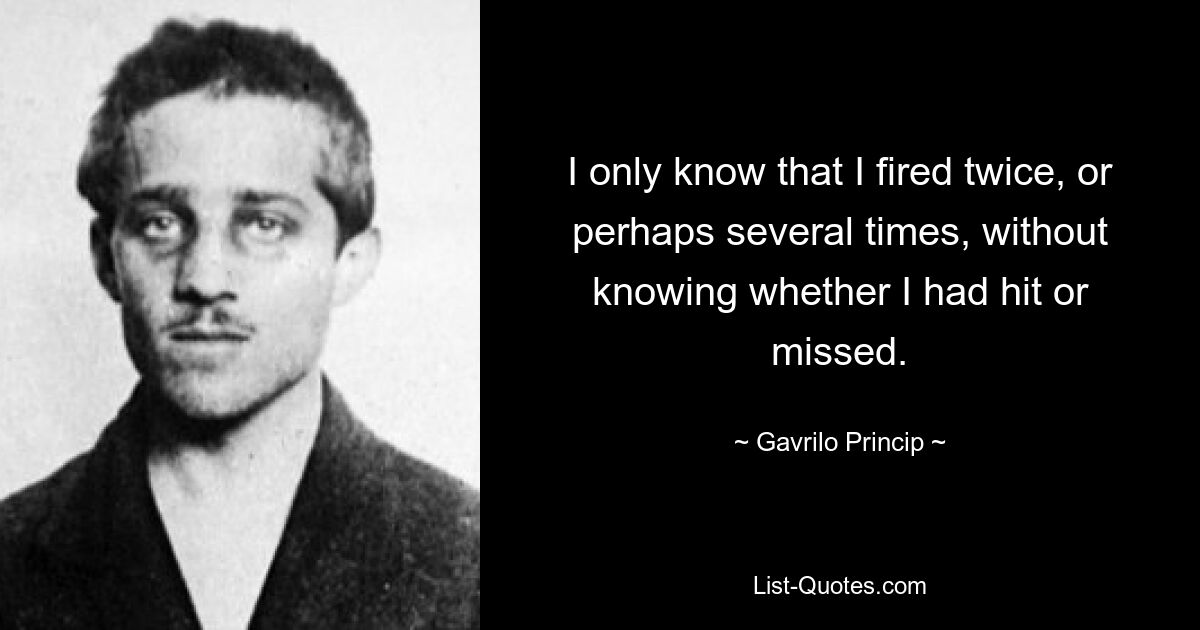 I only know that I fired twice, or perhaps several times, without knowing whether I had hit or missed. — © Gavrilo Princip