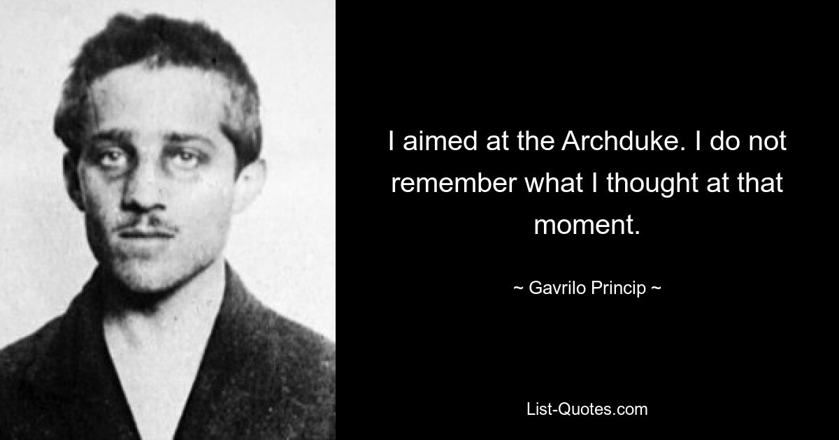 I aimed at the Archduke. I do not remember what I thought at that moment. — © Gavrilo Princip