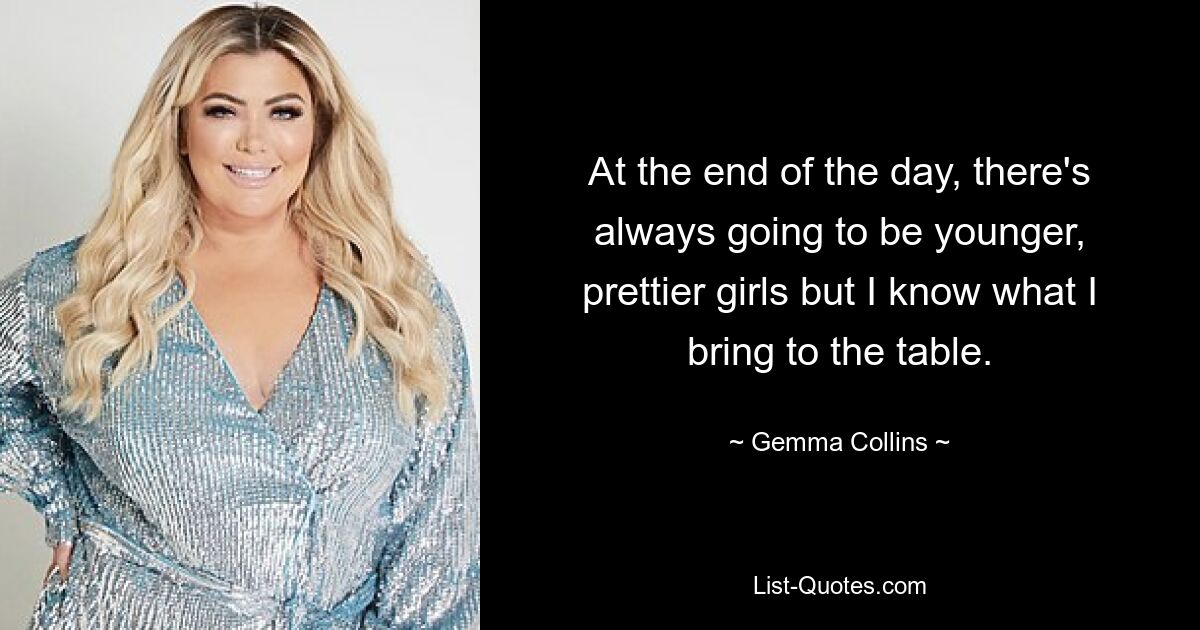 At the end of the day, there's always going to be younger, prettier girls but I know what I bring to the table. — © Gemma Collins