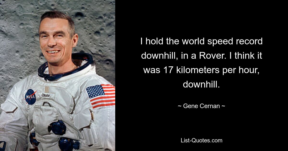 I hold the world speed record downhill, in a Rover. I think it was 17 kilometers per hour, downhill. — © Gene Cernan