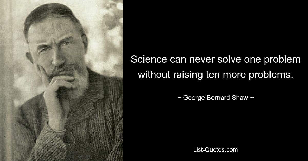 Science can never solve one problem without raising ten more problems. — © George Bernard Shaw