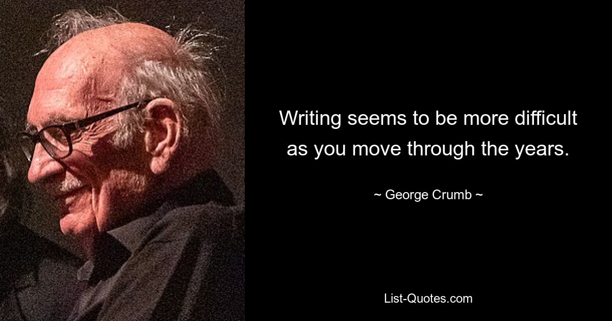 Writing seems to be more difficult as you move through the years. — © George Crumb