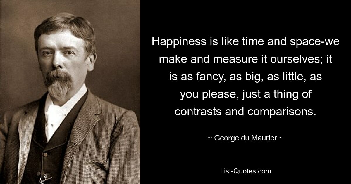 Happiness is like time and space-we make and measure it ourselves; it is as fancy, as big, as little, as you please, just a thing of contrasts and comparisons. — © George du Maurier