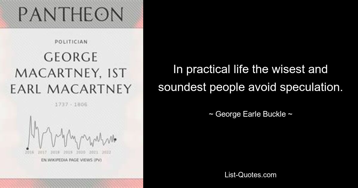 In practical life the wisest and soundest people avoid speculation. — © George Earle Buckle