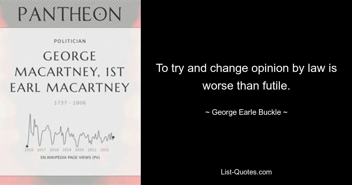 To try and change opinion by law is worse than futile. — © George Earle Buckle