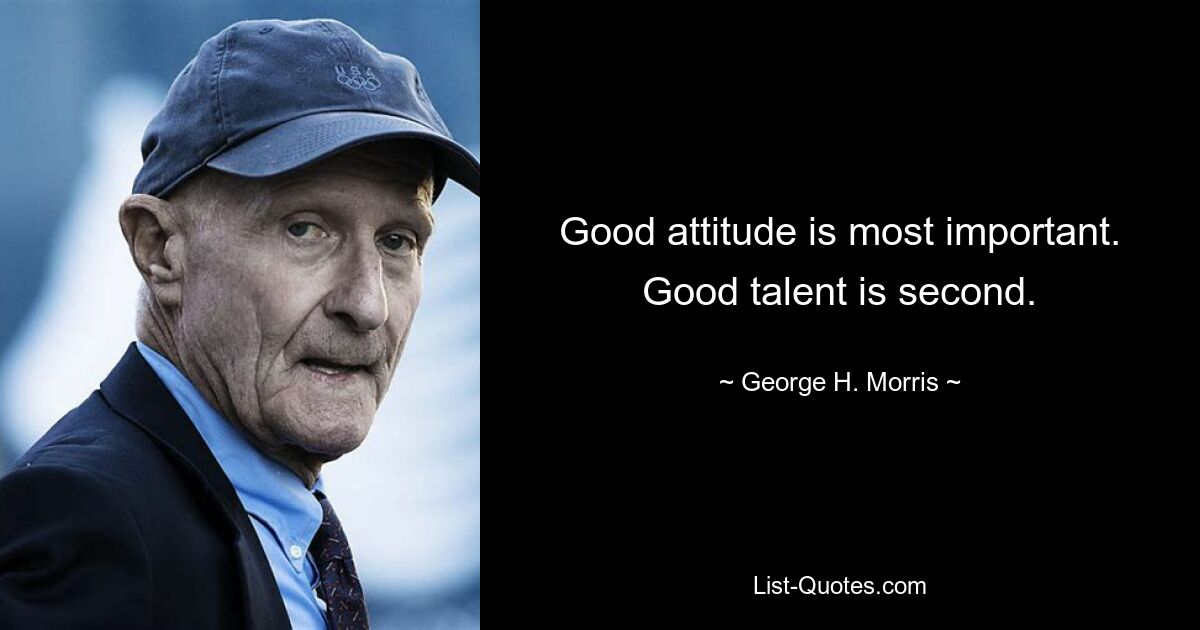 Good attitude is most important. Good talent is second. — © George H. Morris