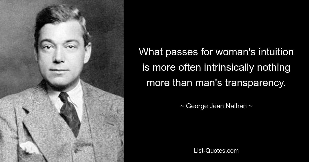 What passes for woman's intuition is more often intrinsically nothing more than man's transparency. — © George Jean Nathan