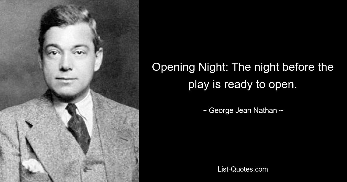 Opening Night: The night before the play is ready to open. — © George Jean Nathan