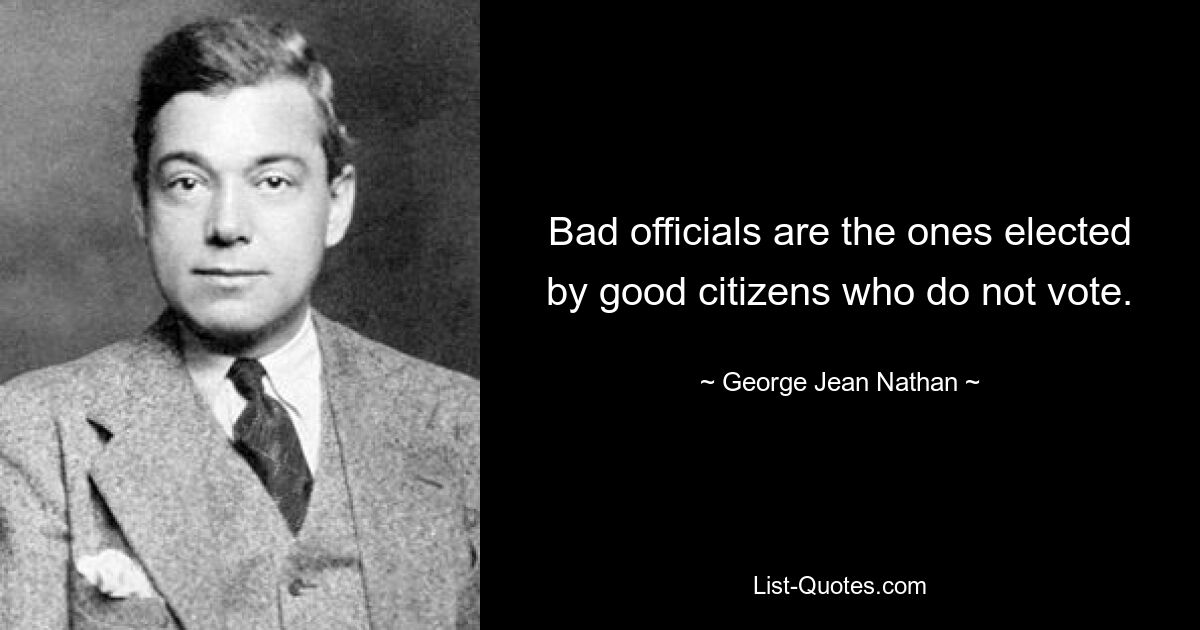 Bad officials are the ones elected by good citizens who do not vote. — © George Jean Nathan