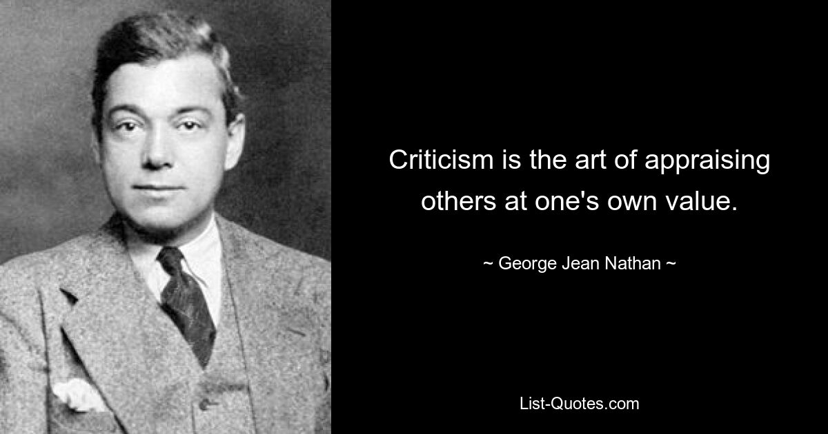 Criticism is the art of appraising others at one's own value. — © George Jean Nathan