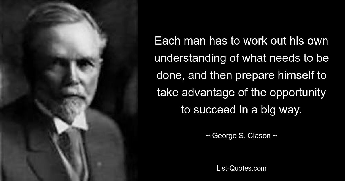 Каждый человек должен выработать собственное понимание того, что необходимо сделать, а затем подготовиться к тому, чтобы воспользоваться возможностью добиться большого успеха. — © Джордж С. Клейсон 