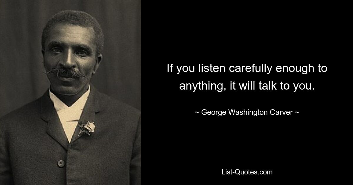 If you listen carefully enough to anything, it will talk to you. — © George Washington Carver