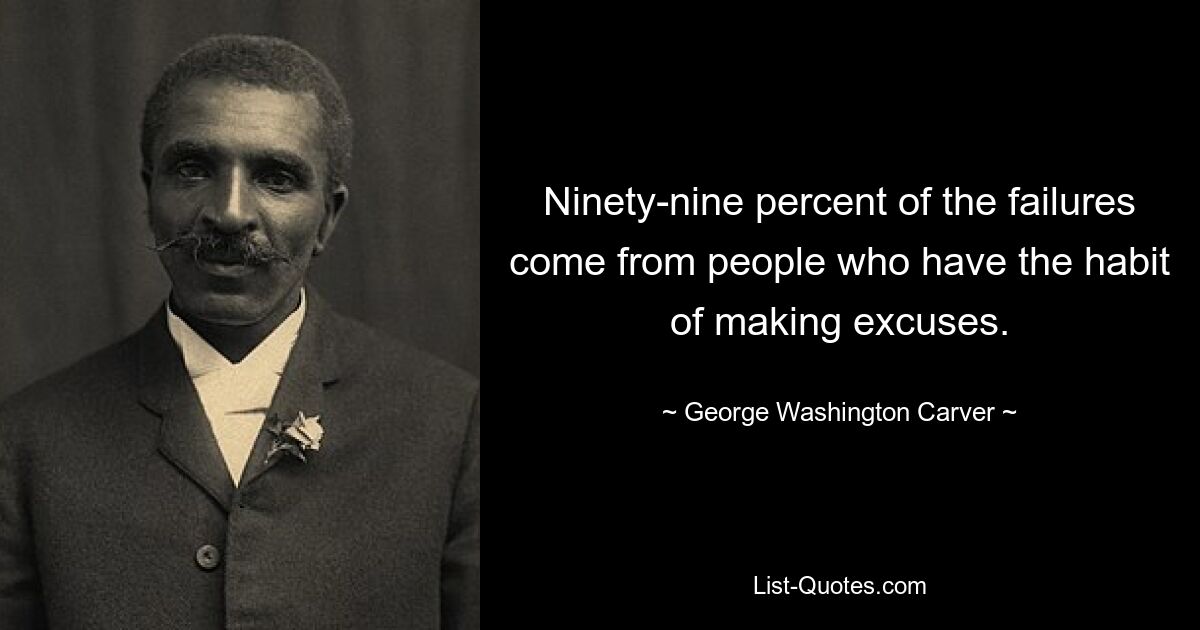 Ninety-nine percent of the failures come from people who have the habit of making excuses. — © George Washington Carver