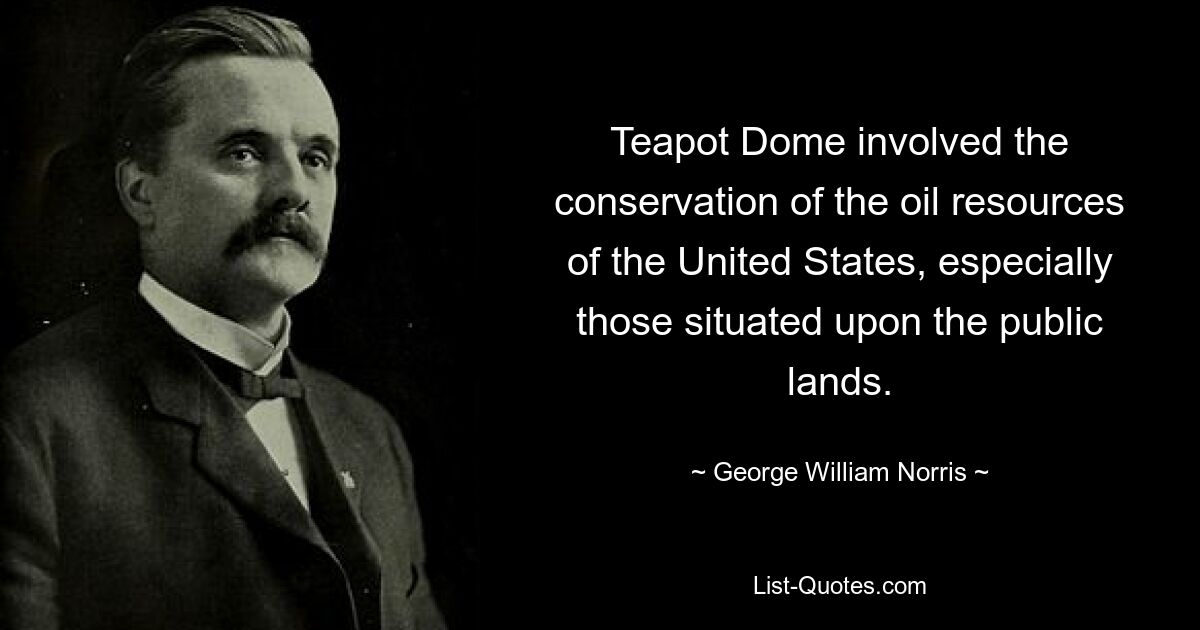 Teapot Dome involved the conservation of the oil resources of the United States, especially those situated upon the public lands. — © George William Norris