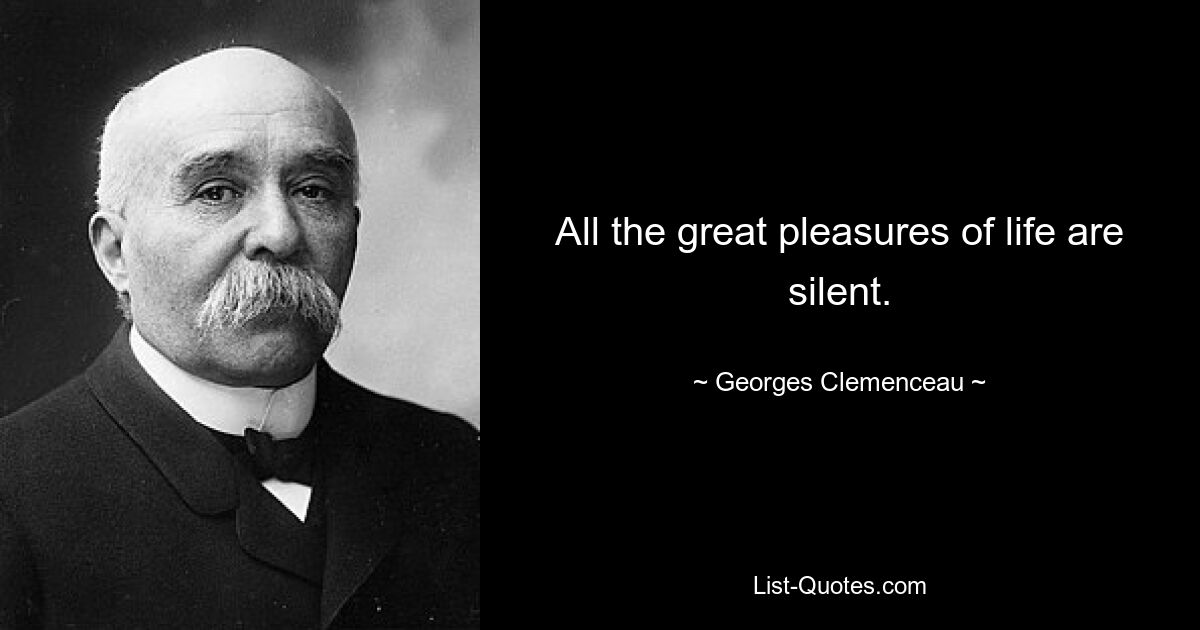 All the great pleasures of life are silent. — © Georges Clemenceau