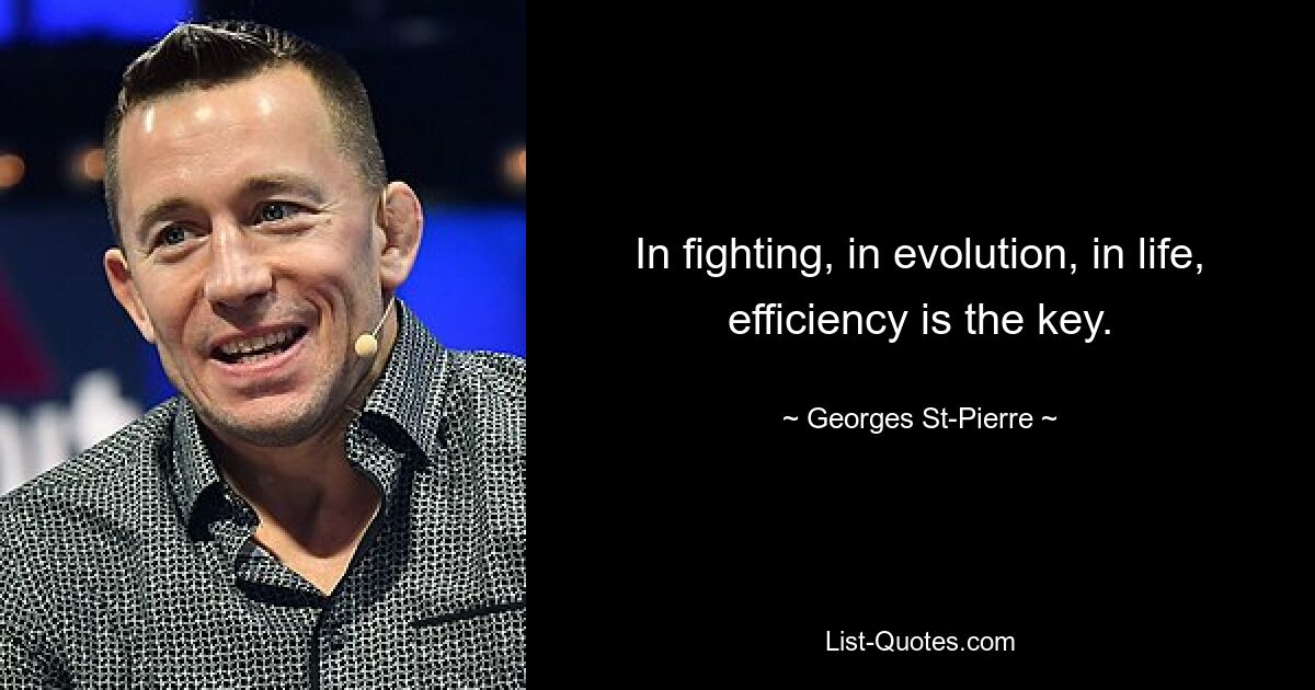 In fighting, in evolution, in life, efficiency is the key. — © Georges St-Pierre