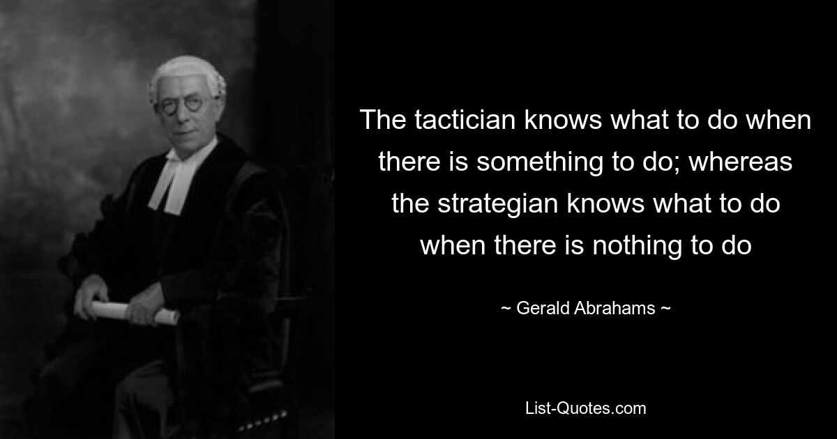 The tactician knows what to do when there is something to do; whereas the strategian knows what to do when there is nothing to do — © Gerald Abrahams