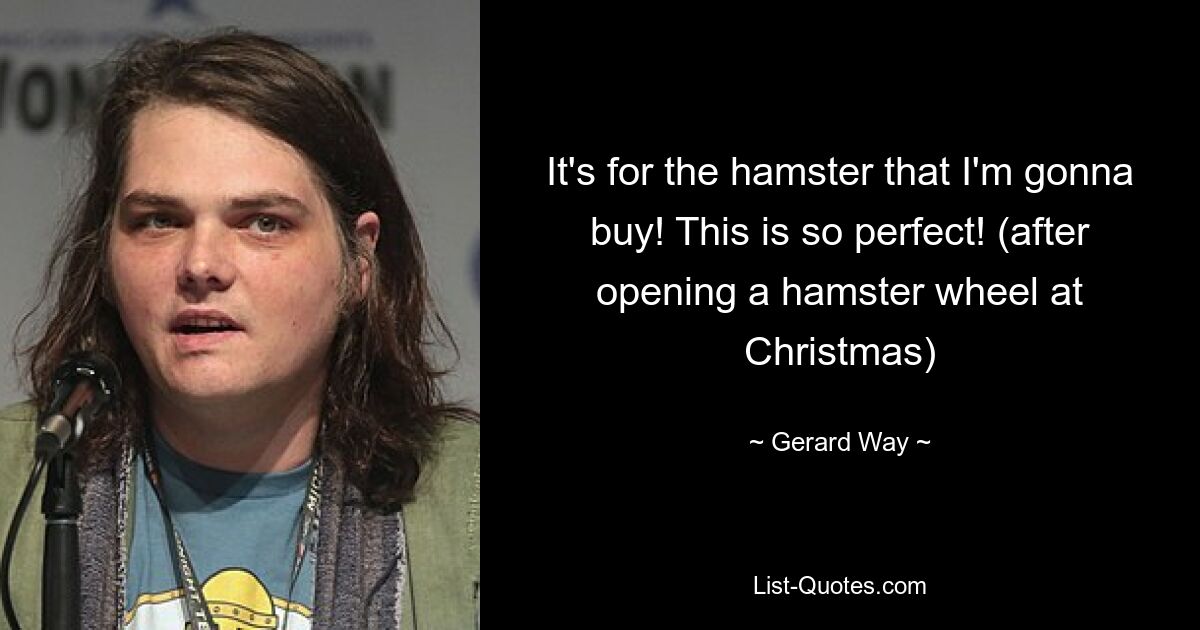 It's for the hamster that I'm gonna buy! This is so perfect! (after opening a hamster wheel at Christmas) — © Gerard Way