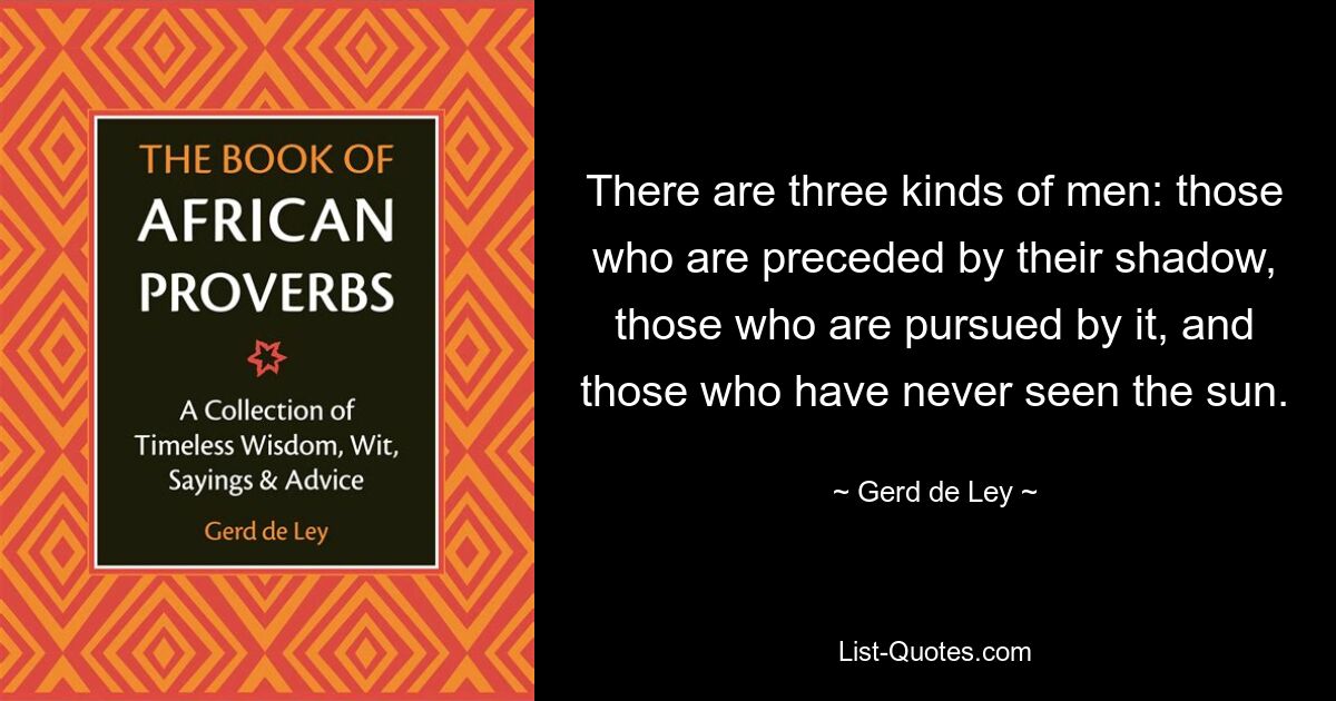 There are three kinds of men: those who are preceded by their shadow, those who are pursued by it, and those who have never seen the sun. — © Gerd de Ley