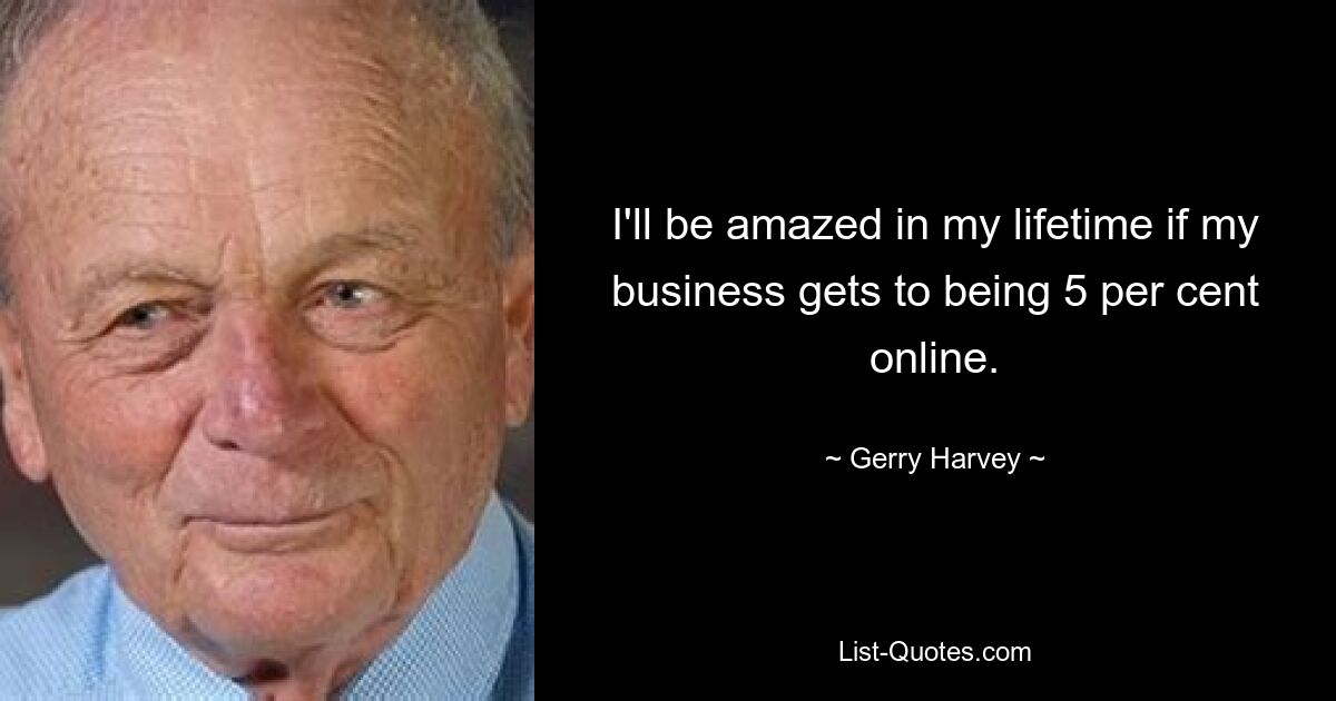 I'll be amazed in my lifetime if my business gets to being 5 per cent online. — © Gerry Harvey