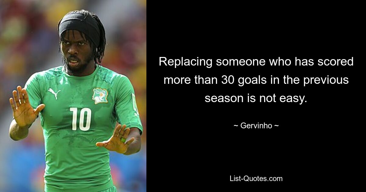 Replacing someone who has scored more than 30 goals in the previous season is not easy. — © Gervinho