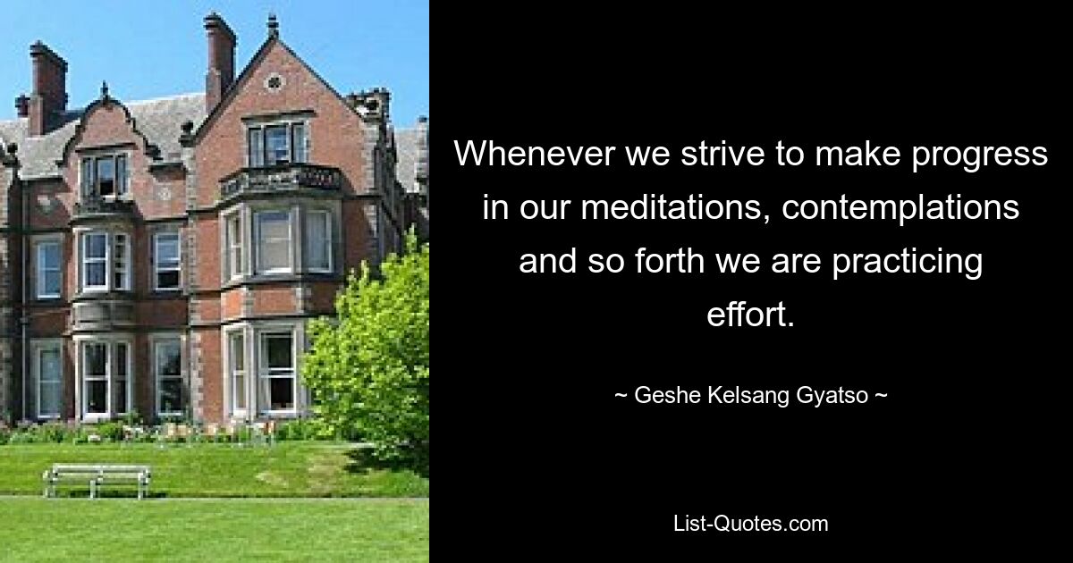 Whenever we strive to make progress in our meditations, contemplations and so forth we are practicing effort. — © Geshe Kelsang Gyatso