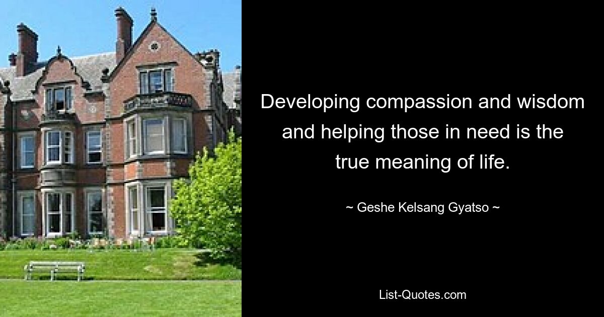 Developing compassion and wisdom and helping those in need is the true meaning of life. — © Geshe Kelsang Gyatso