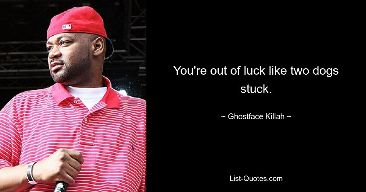 You're out of luck like two dogs stuck. — © Ghostface Killah