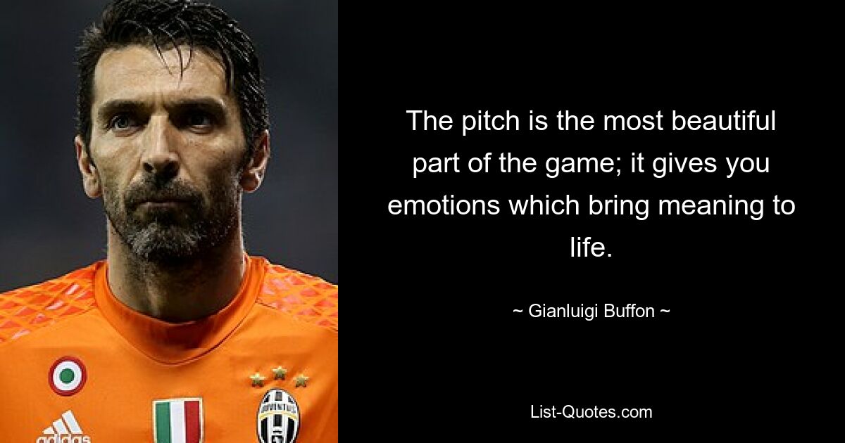 The pitch is the most beautiful part of the game; it gives you emotions which bring meaning to life. — © Gianluigi Buffon