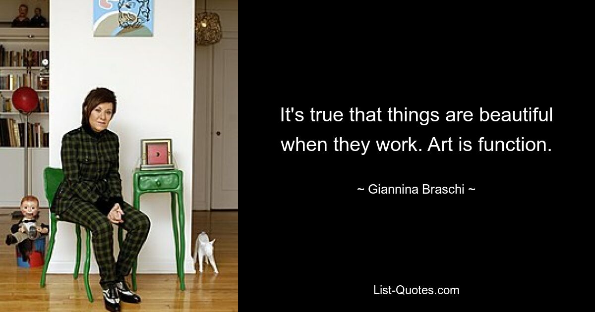 It's true that things are beautiful when they work. Art is function. — © Giannina Braschi